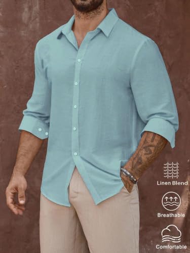 Image of Men's Casual Button Down Shirts Long Sleeve Linen Touch Textured Shirt Wrinkle Free Fashion Casual Vacation Beach Summer Shirt (1001)