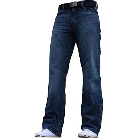 BNWT New Mens Wide Leg Bootcut Flared Blue Heavy Denim Jeans All Waist & Sizes Dark Blue 36W X 30L Cover