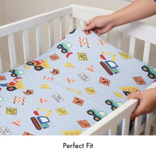 Image of Everyday Kids Baby Boy Fitted Crib Sheet, Under Construction, 100% Soft Breathable Microfiber Baby Sheet, Fits Standard Size Crib Mattress 28in x 52in, Nursery Sheet