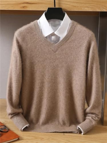 Men's Cashmere Sweater V-Neck Pullovers Knit Winter Tops Long Sleeve V-Neck Solid Color Business Jumpers2