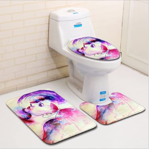 Badematten Set 3 teilig,Toilettenmatte Set,3er Badgarnitur Badezimmer Matte Set Dusch Bade Matte Vorleger Teppich 3D…