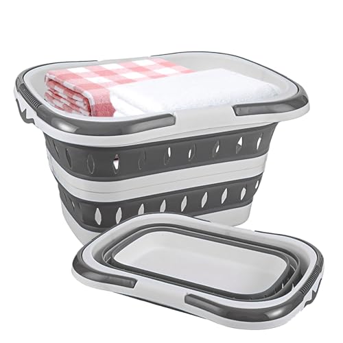 Cesta plegable de plástico para la ropa sucia, 50 L, con asas plegables, portátil, ahorra espacio, contenedor organizador para lavandería, 19.7 x 15.2 x 11.4 pulgadas