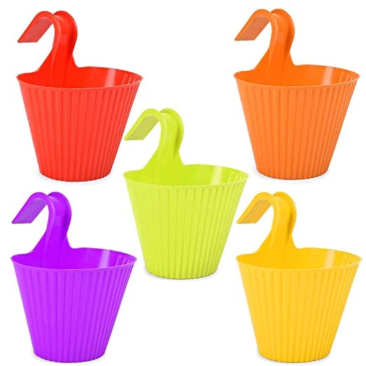 SKARROW Planters Plastic Hanging Pots and Planters Set of 5