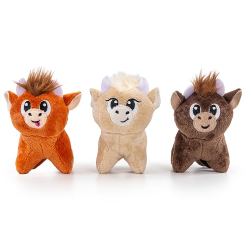 Image of Outward Hound Squeakin' Cows Dog Toy, Plush Highland Cow with Squeaker, Hide-A-Cow Replacement, Puppies & Small Dogs, 4.3 inch, 3-Pack