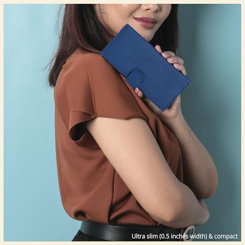 Image of Oak Leathers Checkbook Cover Slim Minimalist For Men with RFID Blocking Credit Card Holder Wallet (Royal Blue)