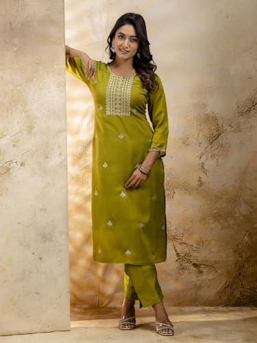 Image of VredeVogel Women's Silk Blend Embroidered Kurta with Pant & Dupatta Set | Modern & Traditional Blend Ethnic Wear | Festive & Casual Outfit
