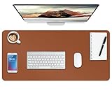 Boutilon Leather Desk Pad 30" x14",Non-Slip Mouse Pad,Office Desk Mat,Waterprooft PU Leather Desk Blotter,Desk Pad Protector,Desk Writing Pad for Home Office Decor (M-Brown)