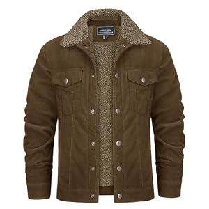 KEFITEVD Men’s Corduroy Jacket Sherpa Lined Fleece Coats with 5 Pockets | Winter Cotton Turn-Down Collar Trucker Jackets, Outerwear Cargo, Thick, Warm, Windproof, Casual, Work, Daily