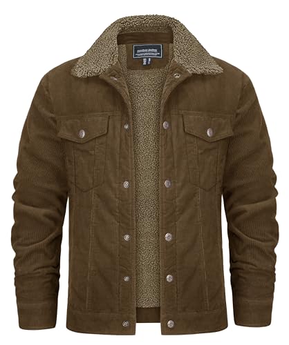 KEFITEVD Men's Corduroy Jacket Sherpa Lined Fleece Trucker Jackets Cotton Turn-down Collar Jacket Warm Winter Coat