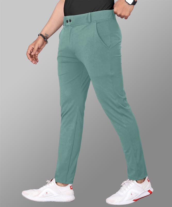 Image of COMBRAIDED Men's Slim Fit Stretchable Casual Trousers | Stylish Lycra Blend Pants for Office, Party