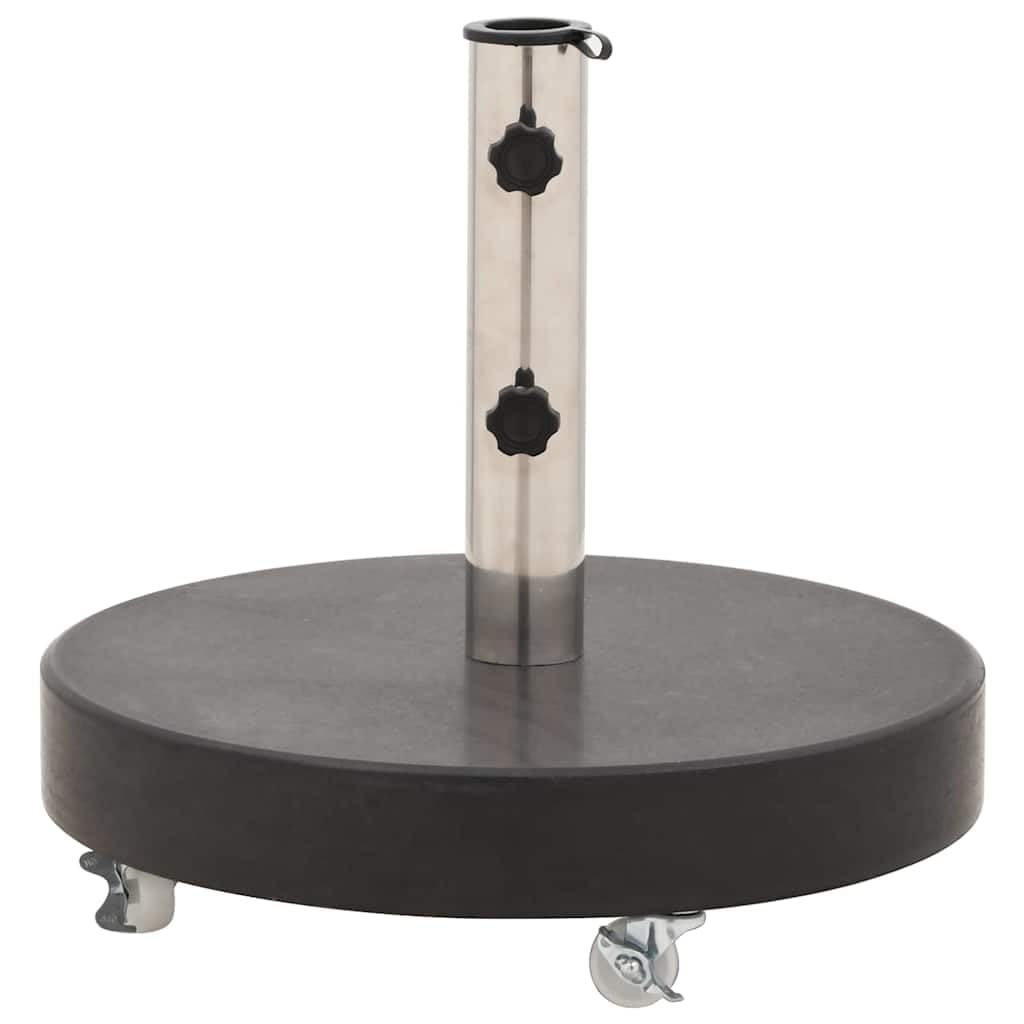 Supporto per ombrellone in granito, 30 kg, rotondo, nero, con adattatore per palo da 38/48 mm, base per ombrellone con 4 ruote e 2 bulloni di bloccaggio, per balcone, terrazza, giardino