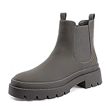 EETTARO Women's Low Heel Chelsea Boots Round Toe Elastic Ankle Boot Ladies Slip On Waterproof Leather Booties(Khaki PU, Numeric_8)
