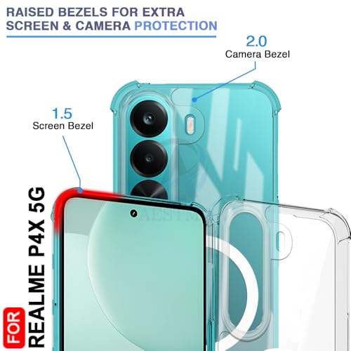 Image of AESTMO Clear Back Cover for Realme P4X 5G | 360 Protection | Transparent Back Cover for Realme P4X 5G (PC + TPU, Compatible with MagSafe Accessories, Transparent Bumper)