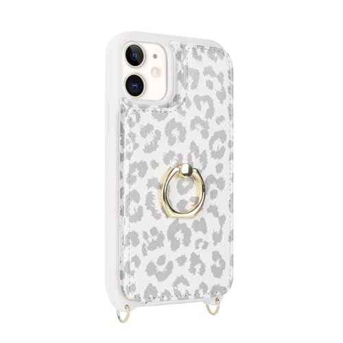 Image of for iPhone 12 Mini Case with Card Holder and Strap for Women,Crossbody Lanyard,Kickstand Ring Stand,Snap Clasp,RFID Blocking,Cute Phone Wallet Cases 5.4 inch(White Leopard)