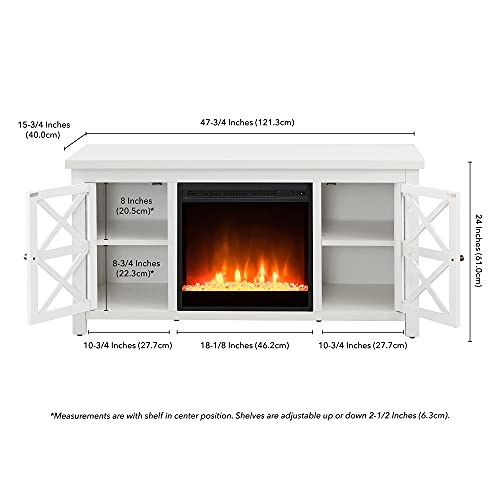 Image of Henn&Hart Rectangular TV Stand with Crystal Fireplace for TV's up to 55 inch in White, Electric Fireplace TV Stands for the Living Room