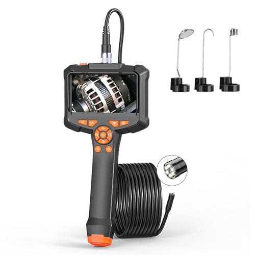 Adiwo Endoskopkamera mit Licht, Ip67 Wasserdichtes Endoskopkamera 1080 HD Inspektionskamera 4,3 Zoll IPS Bildschirm Endoskop Rohrreiniger mit 8 Einstellbaren LED Licht 5 m halbstarres Kabel