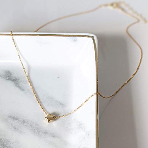 Annika Bella Sterling Silver Heart Necklace, Length 15-17 Inches, 925 Silver Charm Short Necklaces For Women, Teens, And Girls, Minimal Waterproof Hearts Jewelry (Gold Star) #TOP2