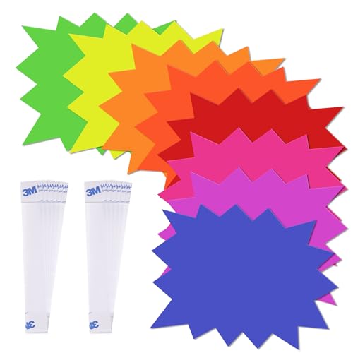 120 Pieces Starburst Signs for Retail, 5*6.6 Inch Fluorescent Garage Sale Stickers, Multicolor Sale Signs for...