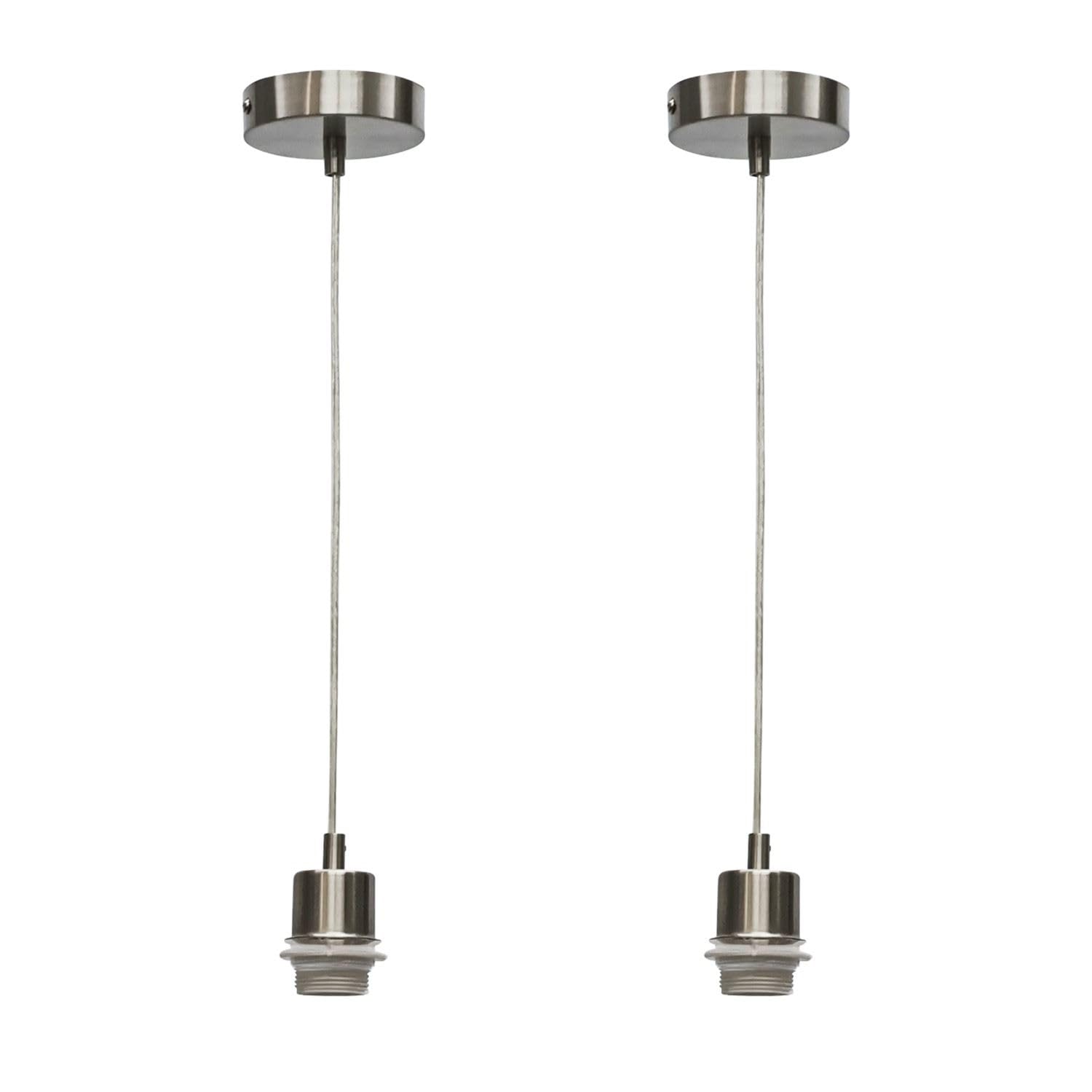 firstchoicelighting Set of 2 Satin Nickel Ceiling Light Pendant Lampholder Cable Suspension Kits, LED Compatible, Max Length 100cm