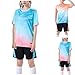 Boys Soccer Training Clothes Geometric Print Short Sleeve T-Shirt and Shorts Kids Athletic Tracksuit Outfits for 4-13 Years
