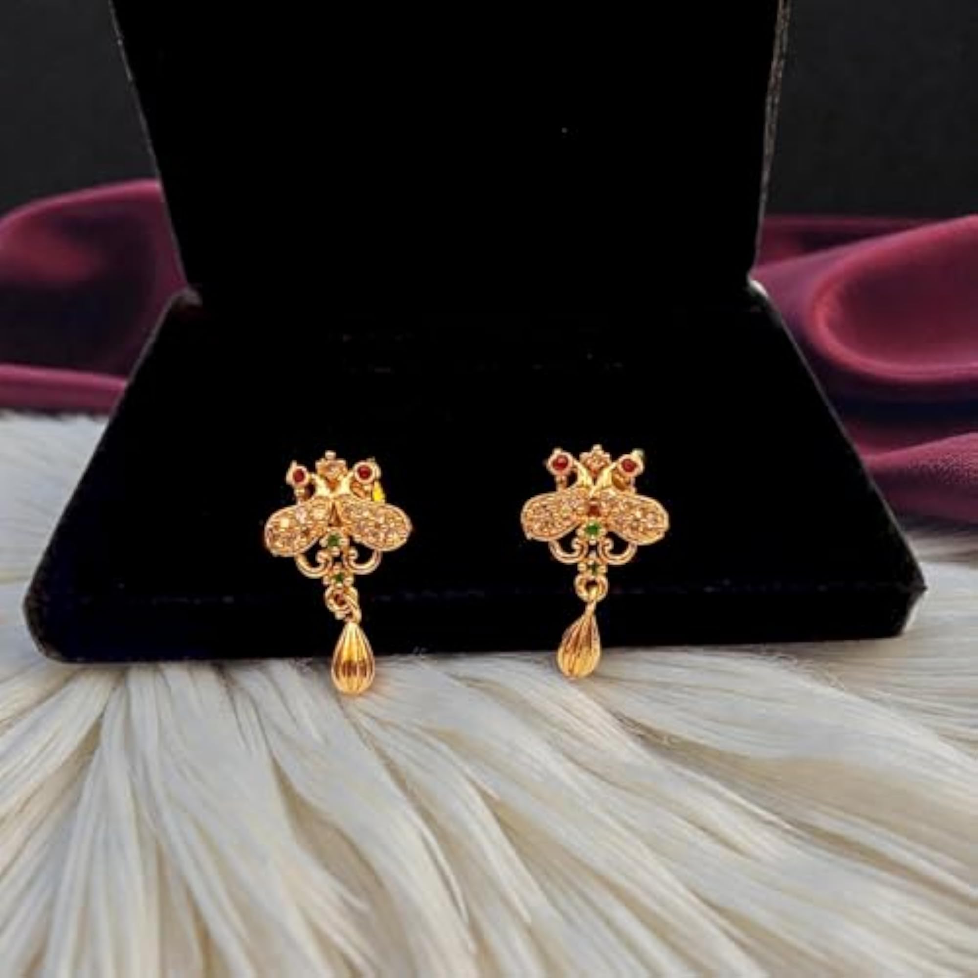 Women's Trendy Multicolor Stone Drop Earrings, Gold Plated