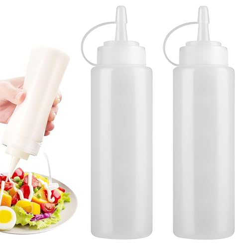 LACHT Botella de plástico flexible, 2 unidades de 250 ml con tapa, a prueba de fugas y sin BPA, para kétchup, mostaza, mayonesa, salsas picantes, aceite de oliva y dispensador de aceite.