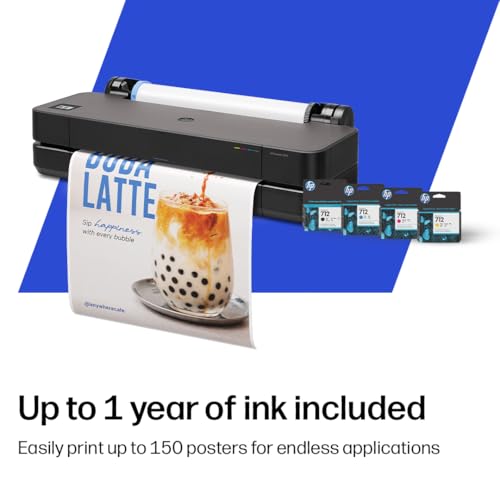 Image of HP DesignJet T210 Large Format 24-inch Poster Printer, for Easy Poster & CAD Printing. Includes up to 1-Year of Ink (8AG32L) - New Model