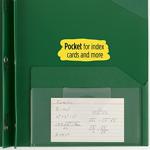 Five Star 2-Pocket Folder, Plastic Folder With Stay-Put Tabs And Prong Fasteners, Fits 3-Ring Binder, Holds 8-1/2" X 11" Paper, Writable Label, Green (72111) #TOP5