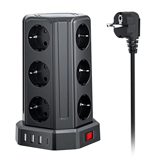 【5M】 Sameriver Regleta Enchufes Proteccion Sobretension, Regleta Vertical con 12 Enchufes y 4 USB Rápida Tomas, Ladron Enchufes, Base enchufes Multiple de Seguridad 4000W