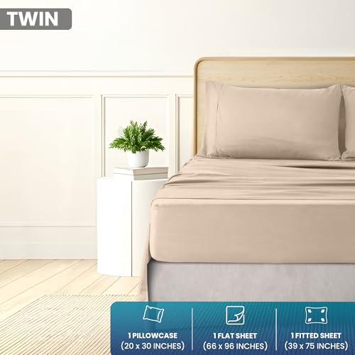 Image of Utopia Bedding Twin Sheet Set 3 Piece Soft Sheets - Beige
