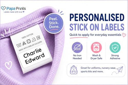 60 Personalised Stick on Name Labels for Clothes No Iron Just Peel - View 5