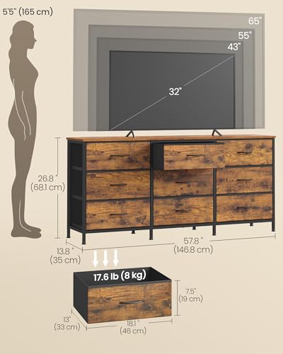 Image of SONGMICS Dresser with 9 Fabric Drawers, TV Stand for TVs Up to 65 Inches