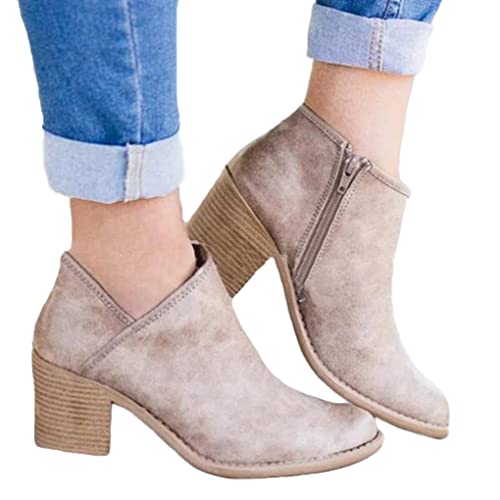 Minetom Damen Stiefeletten Chelsea Boots Mit Blockabsatz Zipper Frühling Herbst Outdoor Stiefel Kurz Mit Absatz A Khaki 40 EU