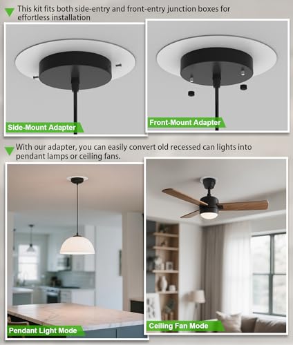 Image of Recessed Can Light Conversion Kit for 5 inch and 6 inch Ceiling Fixtures - Pendant /Hanging Light Upgrade, Compatible with Ceiling Fans, Includes 7 inch Flat Steel Medallion, White Finish