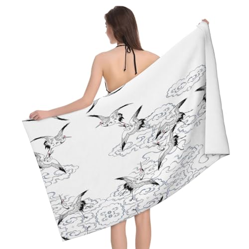 Amzheziyi Toalla de baño japonesa con estampado de grulla y altamente absorbente para ducha, secado rápido. Accesorios esenciales de playa