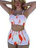 SHENHE Women's Tie Dye Tankini Swimsuits High Waisted Tummy Control Bikini Sets Orange XS