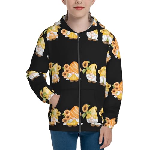 Sunflower Gnomes,Cute Gnome Kid Hoodies Boys Zip Up Sweatshirts Girls Pullover with Pocket3