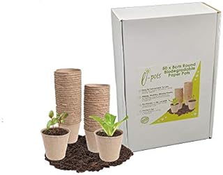 Biodegradable Seed Pots x 50 | 8cm Nursery Pots for Seeds, Seedlings, Cuttings, Plug Plants | Compostable Beige Plant Pots from Recycled Paper Pulp | Indoor Outdoor Use | Plastic Free Box Pack