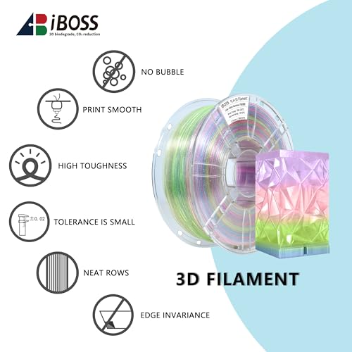 Image of iBOSS 3D Printer Filament Clear PLA Plus, Multicolor Transparent Transition Glitter Filament, 1.75mm Rainbow Multicolor PLA+ Filament, 3D Printing Filament 1KG /2.2lb, Clear Glitter Rainbow