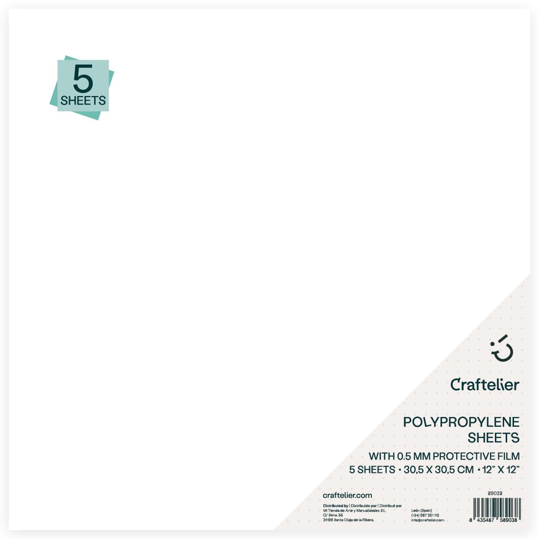 Craftelier - Set of 5 Translucent and Heavy Duty Polypropylene Sheets, white