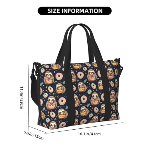 Travel Duffle Bags For Women Men - Cute Sloth Donut Print Personal Item Weekender Overnight Gym Carry On Airport Tote Bag With Strap For Yoga, Travel, Business Trips2