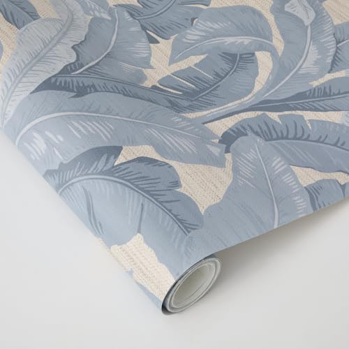 Tempaper Textured Blue Layered Palm Faux Grasscloth Removable Peel and Stick Wallpaper, 20.5 in X 16.5 ft, Made in The USA by Tempaper - Used condition - Image 2