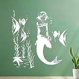 Decoración de vinilo para pared Chica de anime sirena niños marinos 36x36.4cm Personalización personalizada Blanco