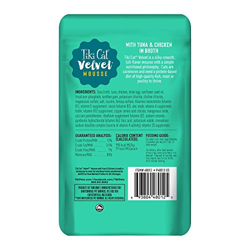 Tiki Pets Tiki Cat Velvet Mousse Grain-Free Wet Food With A Silky-Smooth Texture For Adult Cats & Kittens, 2.8Oz, 12Pk, Tuna & Chicken, 48005 #TOP1
