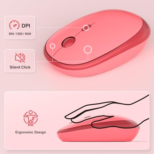 Image of KNOWSQT Wireless Keyboard and Mouse Combo - Lovely Red 2.4G Full-Sized Colorful Keyboards, Round Keycap USB Dongle Plug Play Cute Keyboards for Windows, Laptop, PC, Desktop, Mac