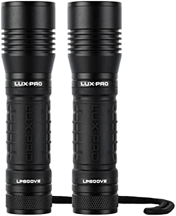 LUXPRO LP601V3 Bright 400 Lumen LED Handheld Flashlight - Features Ergonomic Handle and Aircraft-Grade Aluminum - Pocket-Sized Camping Accessories with Wrist Lanyard - Batteries Included
