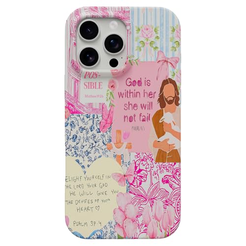 Compatible with iPhone 14 Pro Max Case, Aesthetic Cute Patchwork Pattern Designed, Soft TPU Slim Shockproof Phone Case for Girls Women, Pink Blue Jesus Collage by Skyseaco - Used condition - US$6.69