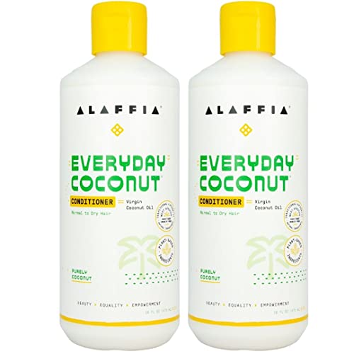 Alaffia Hair Care, Everyday Coconut Conditioner, Daily Moisturizer, Wavy & Curly Hair Products, Vitamin E, Virgin Coconut Oil, Ginger Extract,Purely Coconut, 2 Pack - 16 Fl Oz #TOP25