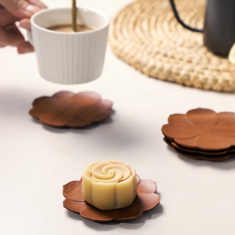 PodkłAdki Pod Herbatę Z Czerwonego SandałOwca, Drewniana Taca Do Kawy, Zestaw 3 Sztuk Do Domu, Restauracji, Kawiarni, 3,74 Cala,Brown,9.5 * 9.5 * 1cm