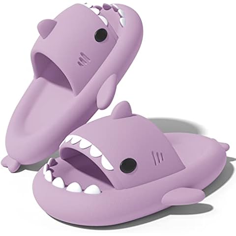 NIBESSER Shark Sliders, Super Comfy Soft Cloud Slippers for Women Men Bathroom Pillow Slippers Summer Non-Slip Quick Dry Shower Sandals Open Toe Cute Cartoon Chunky Sliders Indoor Outdoor(Purple) Cover